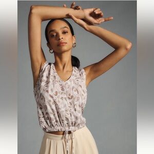 Anthropologie Cream and Brown Patterned Tank Top